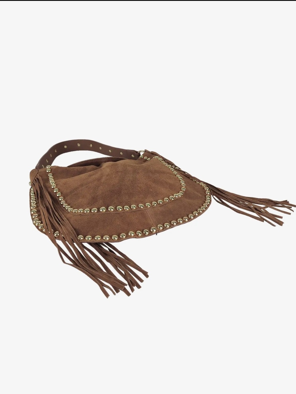 MADE IN ITALY LEATHER Stylish Studded Fringe Hobo Bag - - Picture 5 of 5